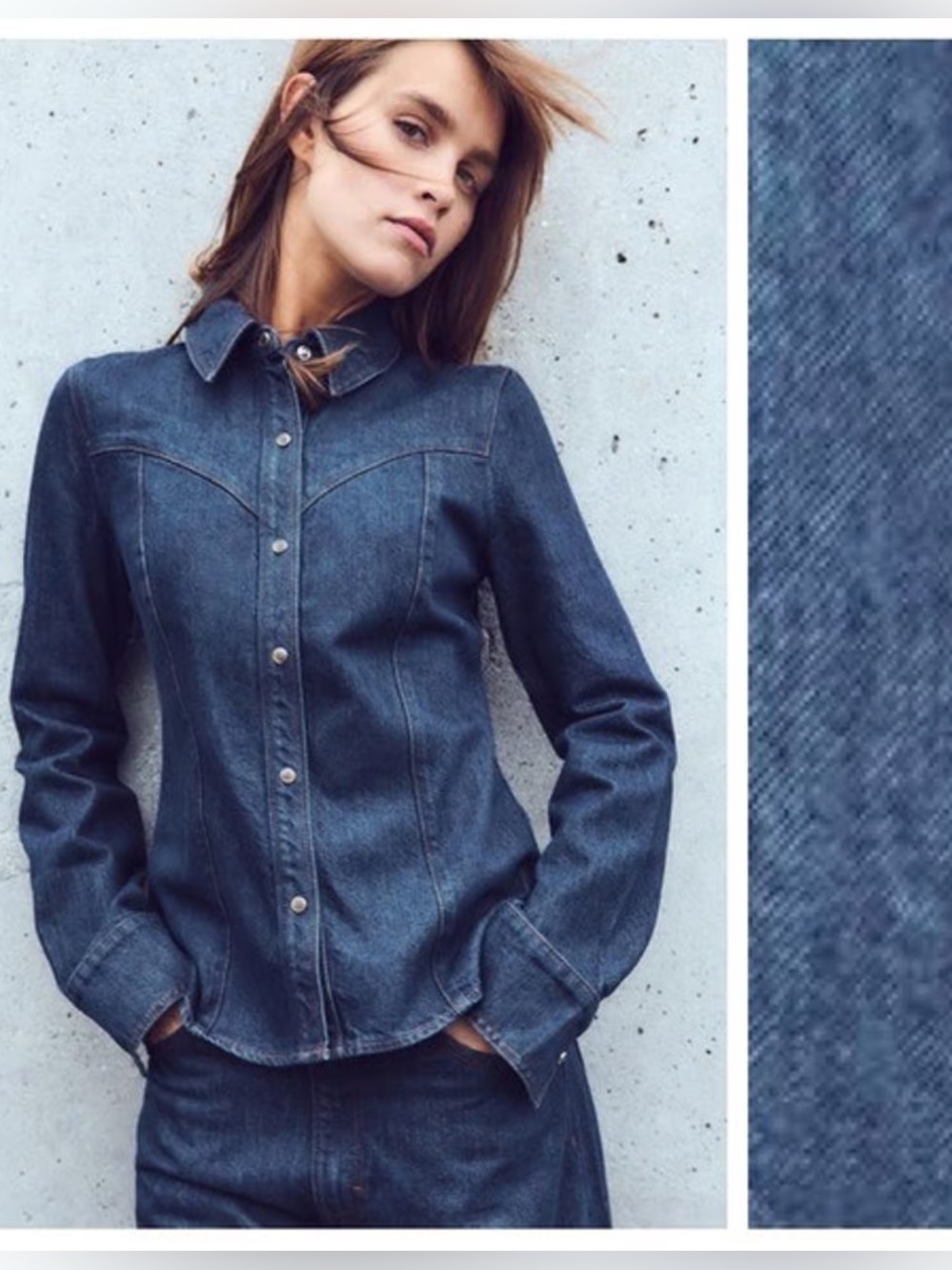 NWT. Zara TRF Dark indigo Lapel Denim Collar Shirt. Size S